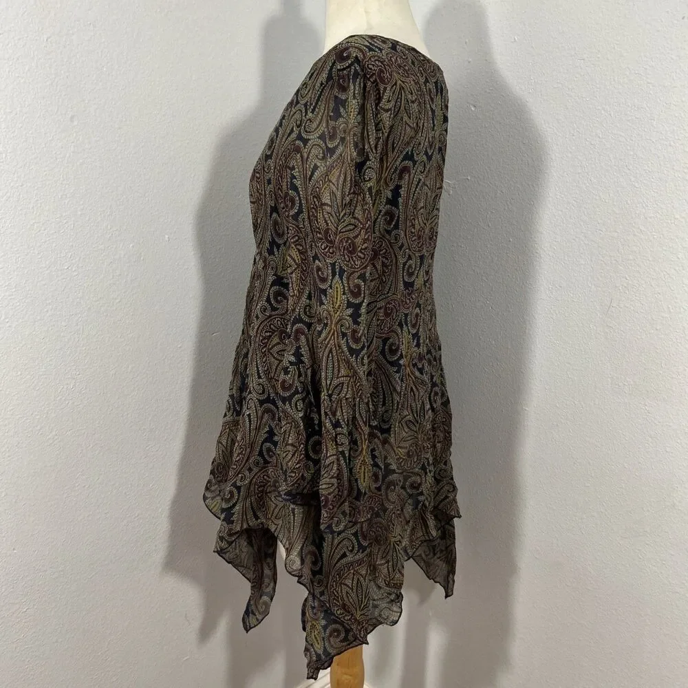 Michael Kors Babydoll Blouse Womens M Silk‎ Gypsy Handkerchief Hem Fairycore